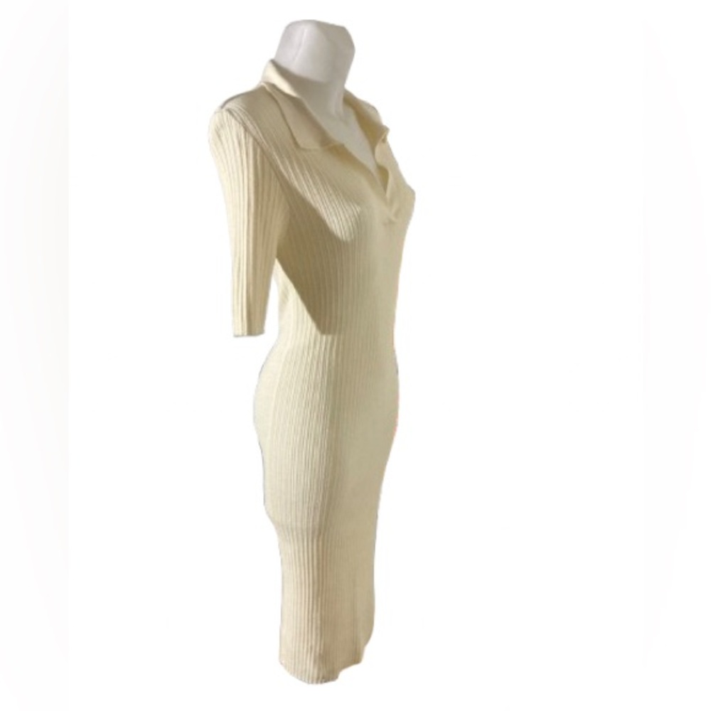 Vero Moda Holly 2/4 Polo Dress Tall Ribbed T-Shirt Midi Cream Dress XL - Picture 9 of 15